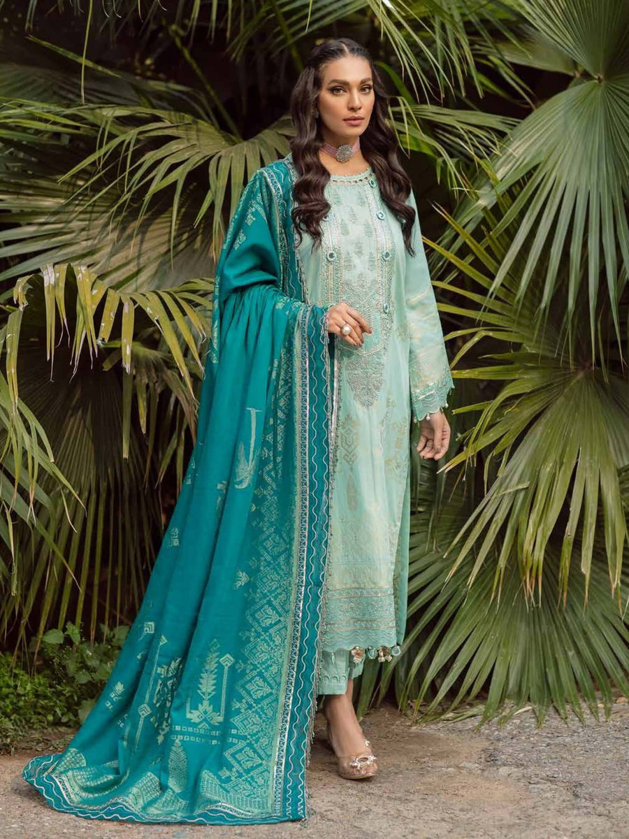NUREH MAYA Unstitched Embroidered Lawn Jacquard 3Pc Suit NJ-28 Garden Cosmos - FaisalFabrics.pk