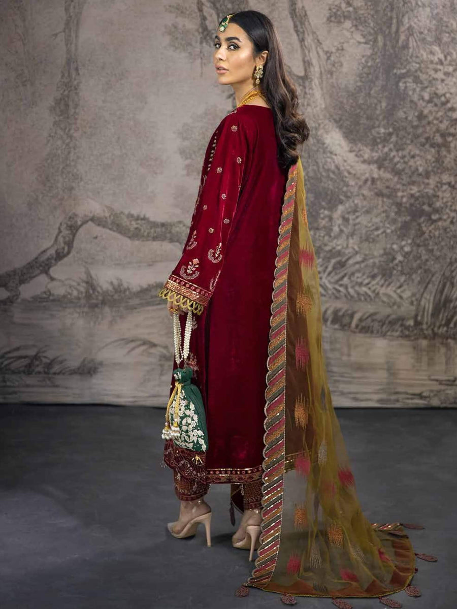 NUREH Maya Unstitched Luxury Velvet 3PC Suit NV-12 Rose Love - FaisalFabrics.pk