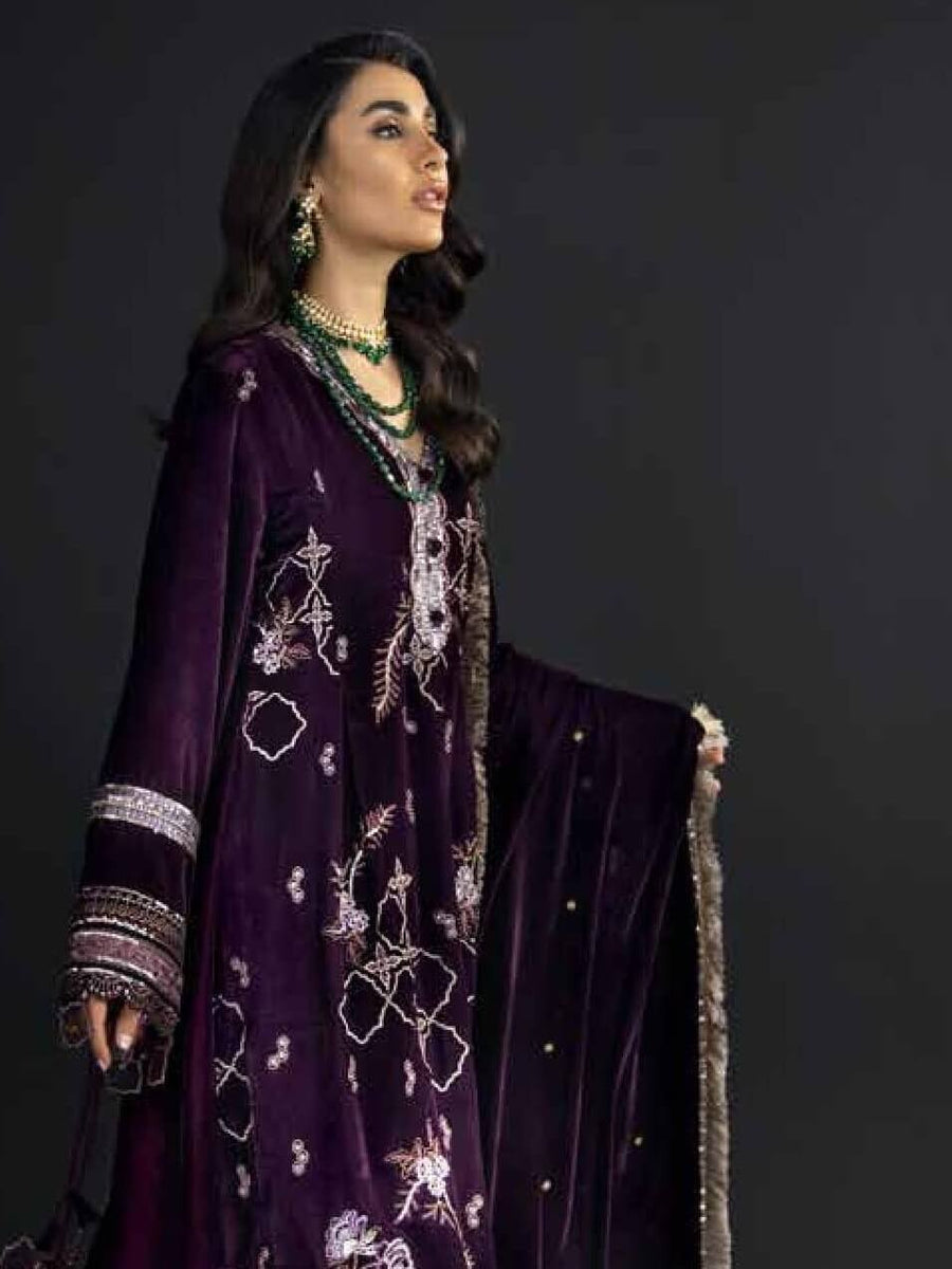 NUREH Maya Unstitched Luxury Velvet 3PC Suit NV-14 Empress Lily - FaisalFabrics.pk