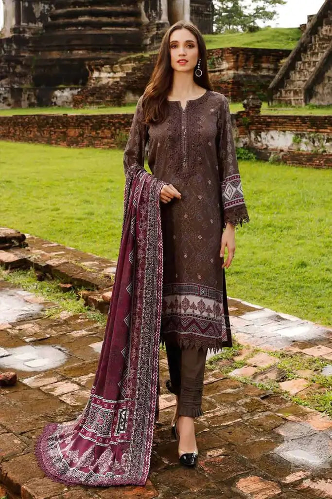 NUREH Gardenia Embroidered Slub Linen Unstitched 3Pc Suit NWG-75