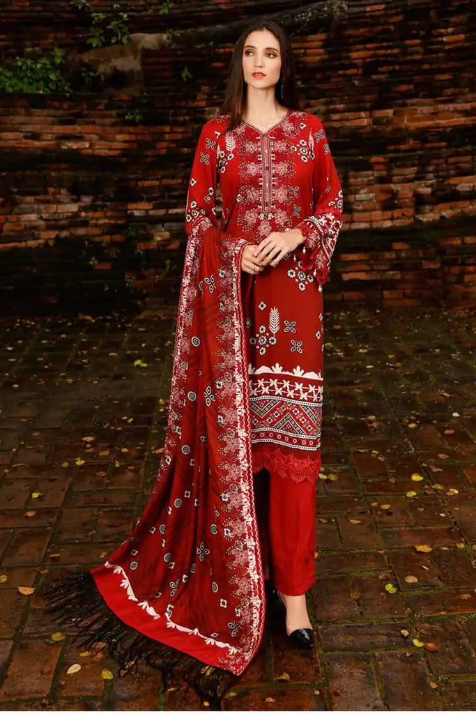 NUREH Gardenia Embroidered Slub Linen Unstitched 3Pc Suit NWG-78