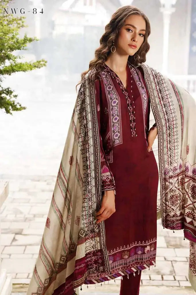 NUREH Gardenia Embroidered Slub Linen Unstitched 3Pc Suit NWG-84