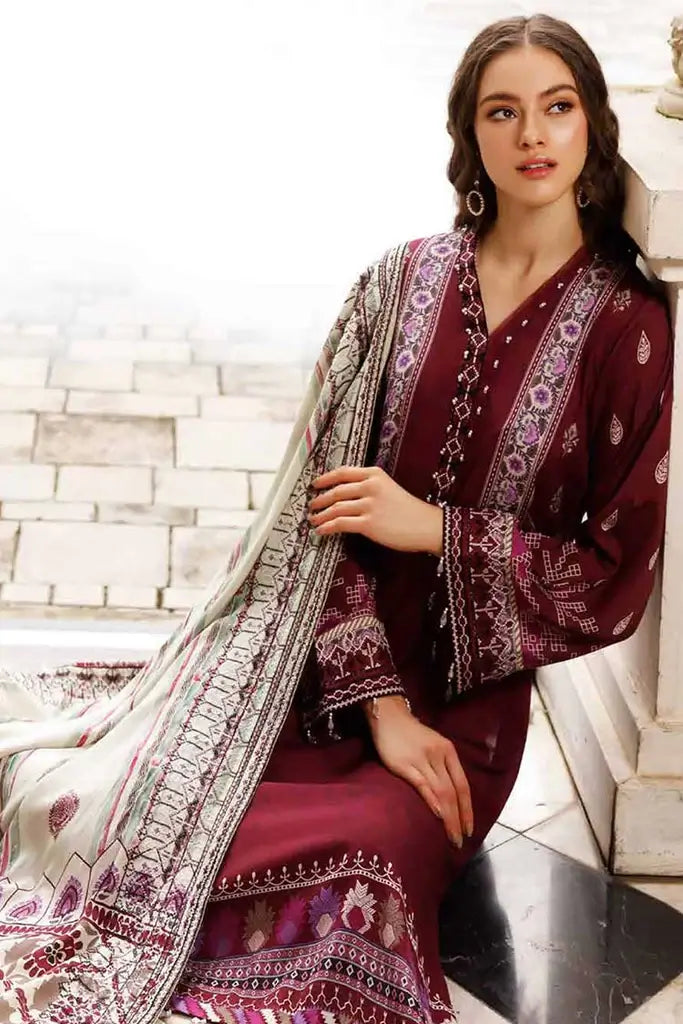 NUREH Gardenia Embroidered Slub Linen Unstitched 3Pc Suit NWG-84\