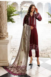 NUREH Gardenia Embroidered Slub Linen Unstitched 3Pc Suit NWG-84