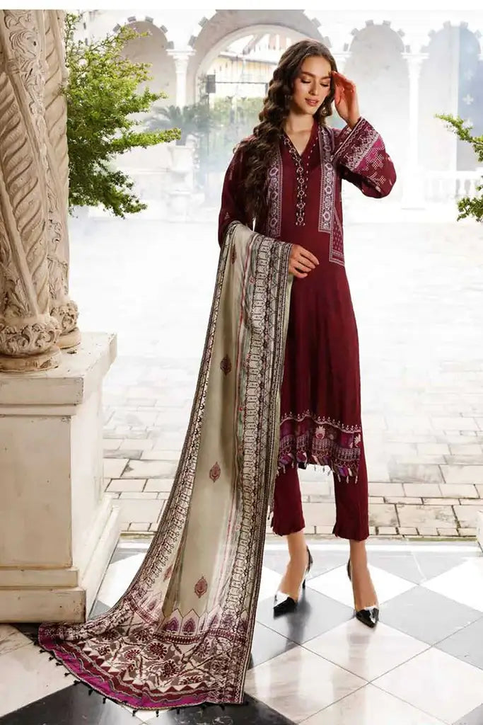 NUREH Gardenia Embroidered Slub Linen Unstitched 3Pc Suit NWG-84