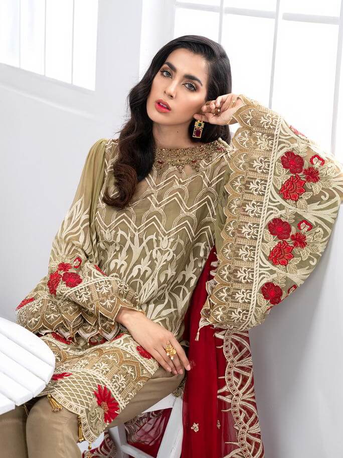 Akbar Aslam Luxury Chiffon Collection 2020 3pc Suit AAC-1107 PERUVIAN ROSE - FaisalFabrics.pk