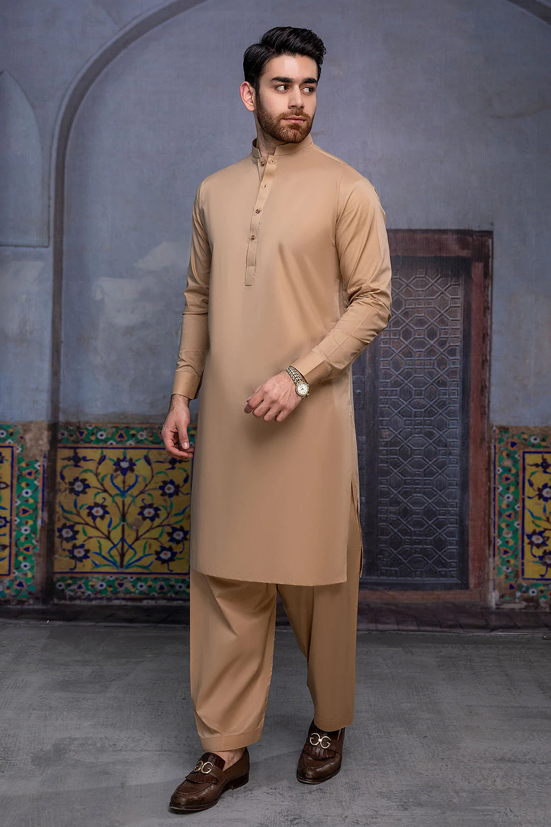 So Kamal Mens Unstitched Premium Cotton Suit - PM-1516 Camel