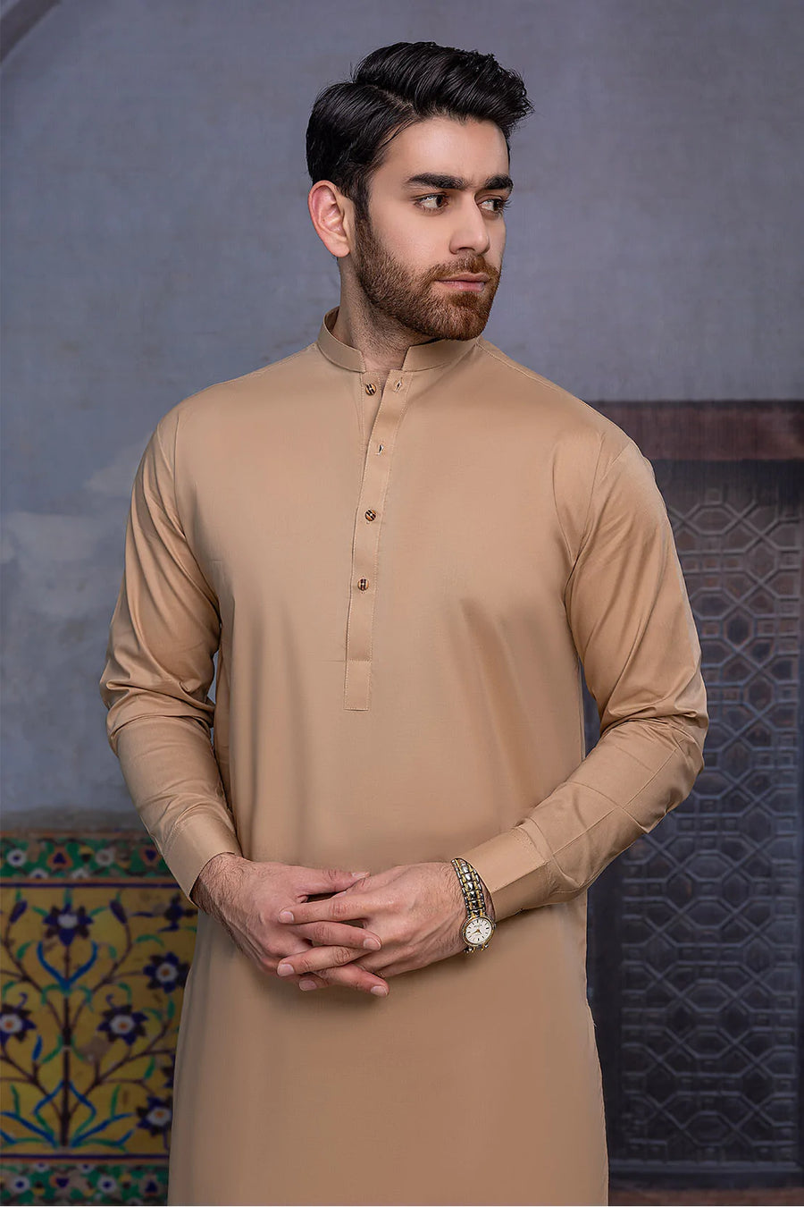 So Kamal Mens Unstitched Premium Cotton Suit - PM-1516 Camel