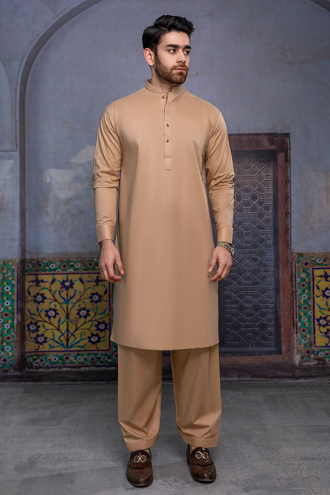 So Kamal Mens Unstitched Premium Cotton Suit - PM-1516 Camel