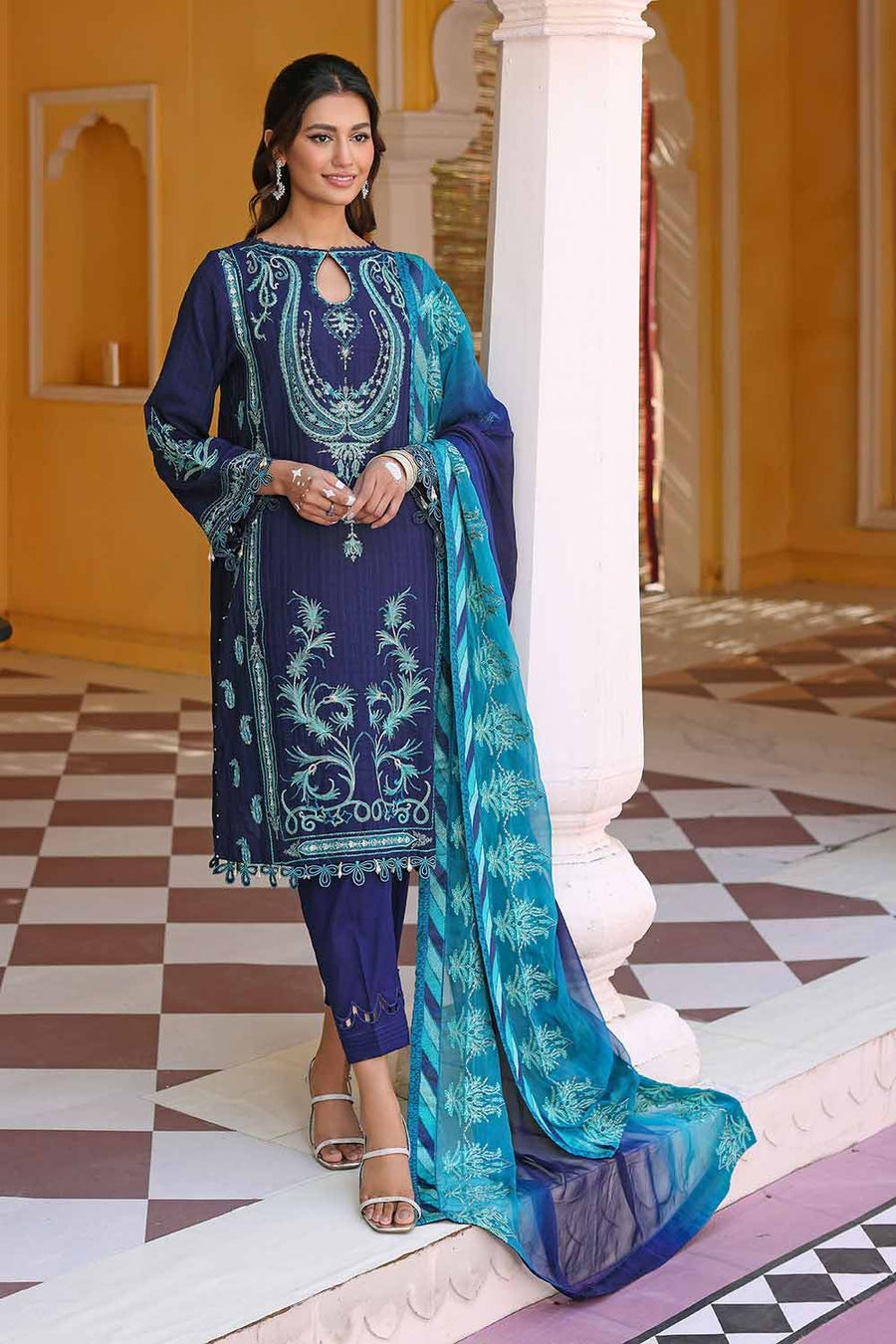 Gul Ahmed Festive Eid Embroidered Leno Unstitched 3Pc Suit PM-32006
