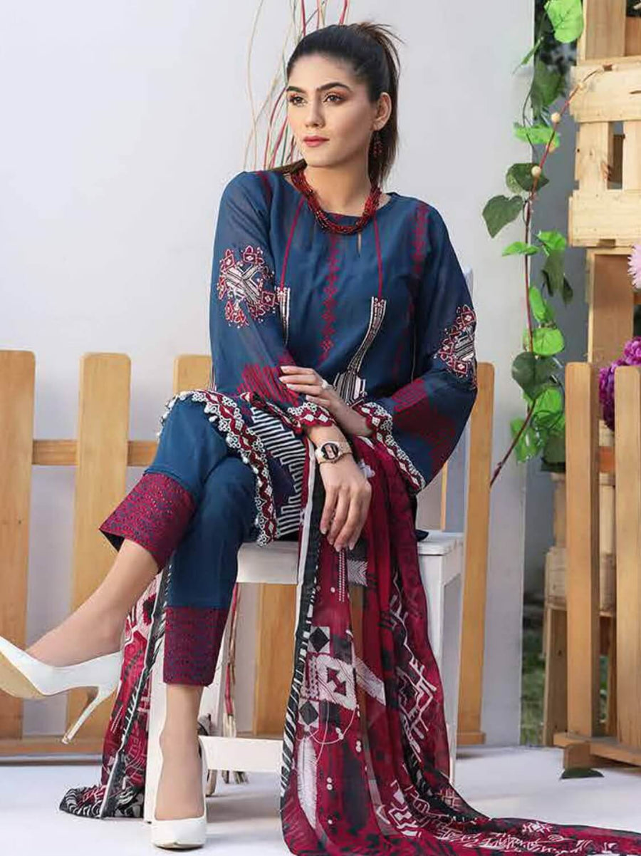 Puri Fabrics Panache Embroidered Swiss Lawn 2020 3PC Suit D-06 - FaisalFabrics.pk