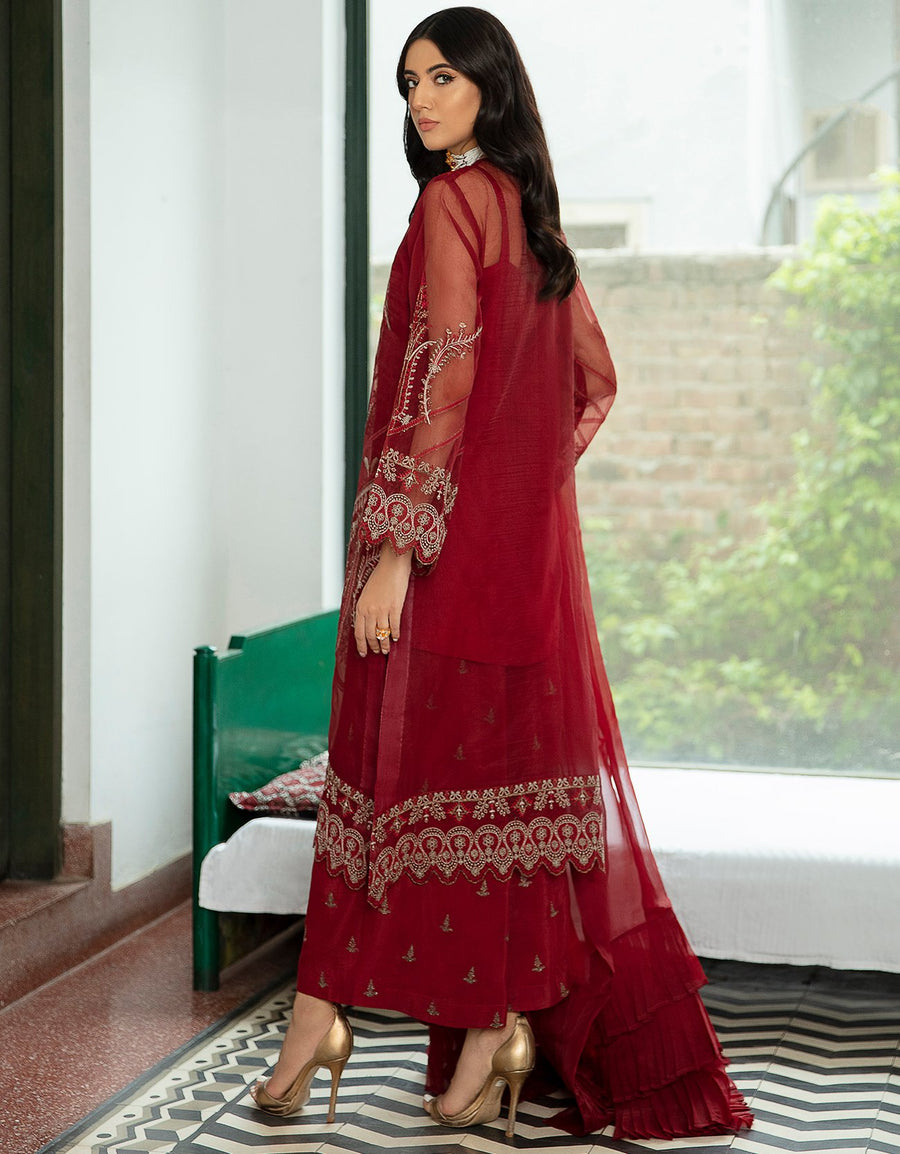 Emaan Adeel Luxury Pret Formal Wedding Suit PR-55 SCARLET RED - FaisalFabrics.pk
