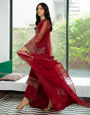 Emaan Adeel Luxury Pret Formal Wedding Suit PR-55 SCARLET RED - FaisalFabrics.pk