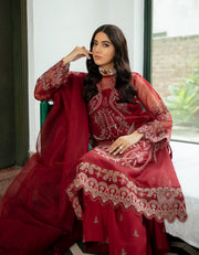Emaan Adeel Luxury Pret Formal Wedding Suit PR-55 SCARLET RED - FaisalFabrics.pk