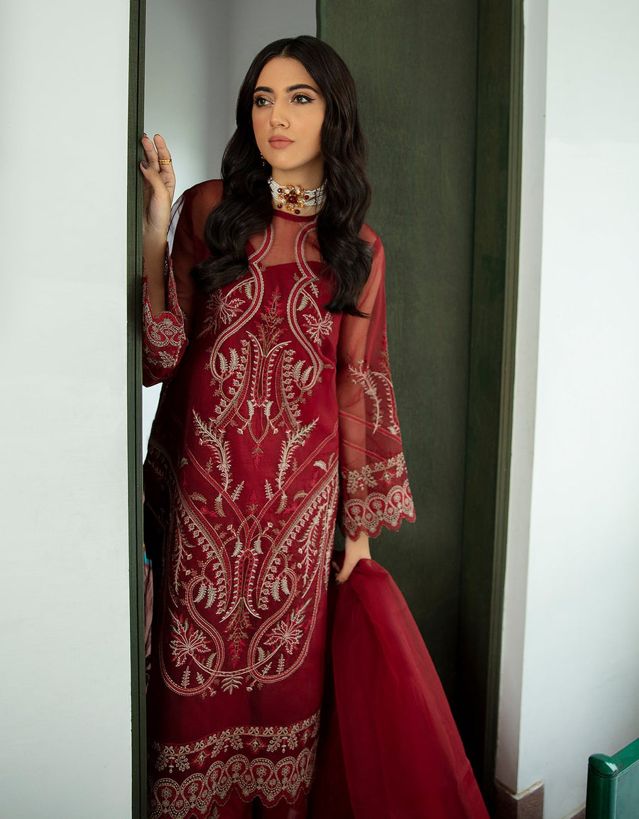 Emaan Adeel Luxury Pret Formal Wedding Suit PR-55 SCARLET RED - FaisalFabrics.pk