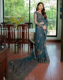 Emaan Adeel Luxury Embroidered Formal Wedding Saree PR-59 OCEAN TEAL - FaisalFabrics.pk