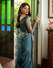 Emaan Adeel Luxury Embroidered Formal Wedding Saree PR-59 OCEAN TEAL - FaisalFabrics.pk
