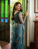 Emaan Adeel Luxury Embroidered Formal Wedding Saree PR-59 OCEAN TEAL - FaisalFabrics.pk