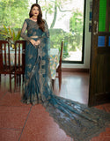Emaan Adeel Luxury Embroidered Formal Wedding Saree PR-59 OCEAN TEAL