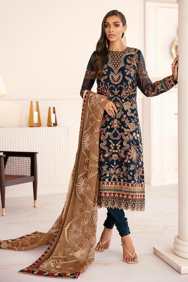 Chantelle by Baroque Unstitched Chiffon Embroidered Suits 3 Piece BQ25FC CH14-07 - Festive Collection
