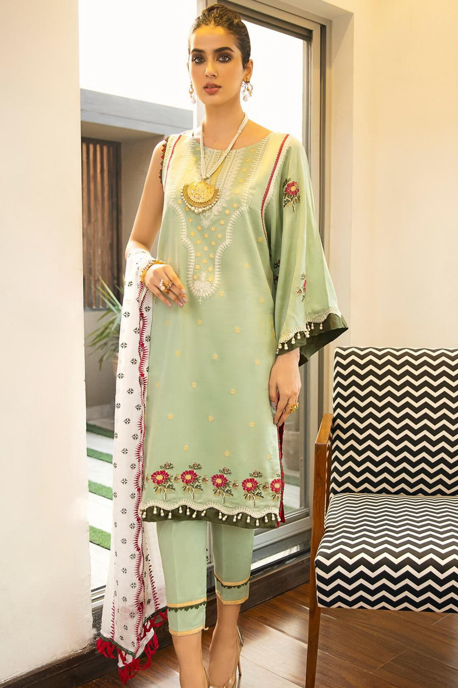 Panache By Puri Fabrics Embroidered Lawn 3 Piece Unstitched Suit P-09 - FaisalFabrics.pk