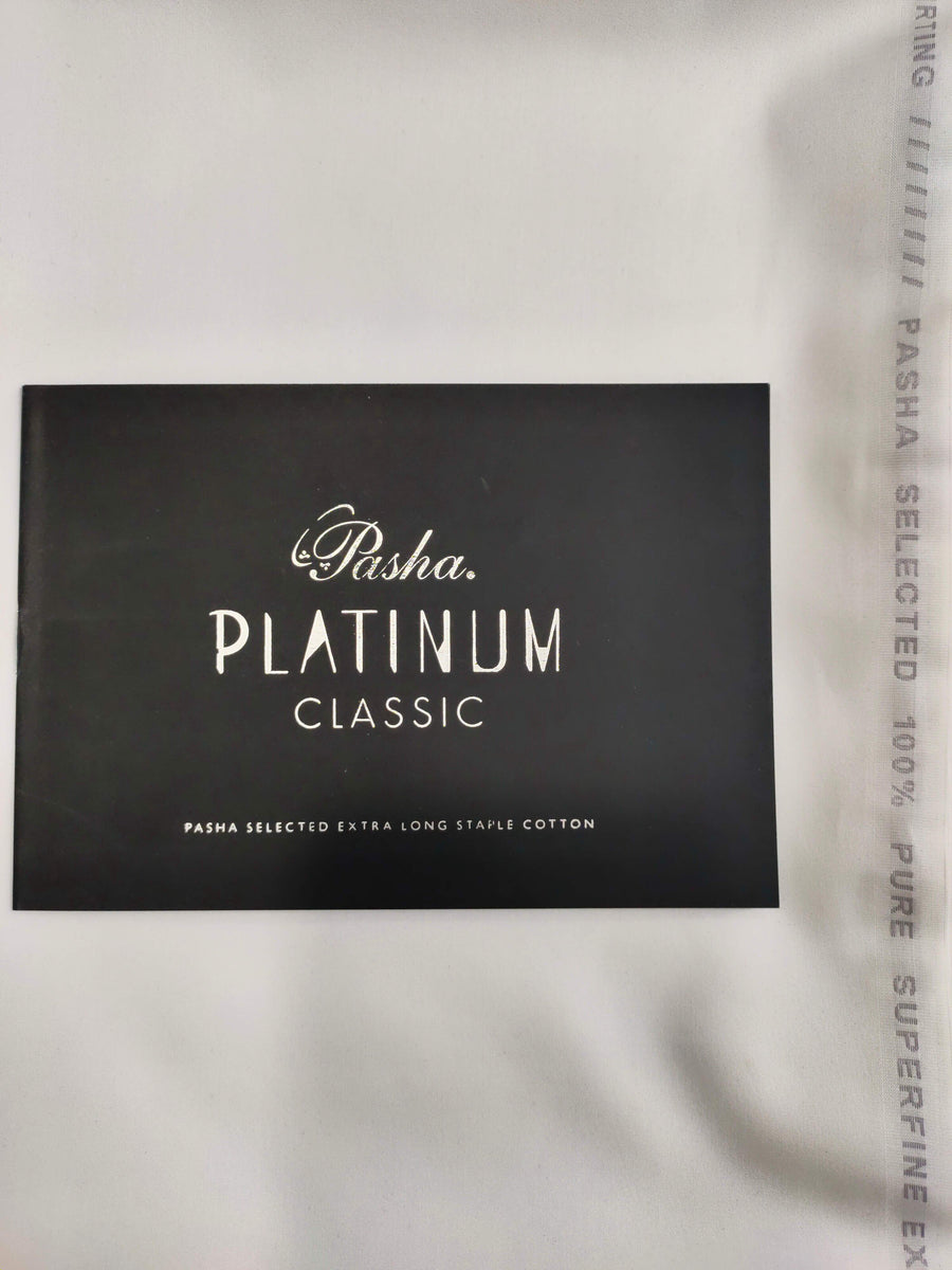 PASHA PLATINUM CLASSIC Egyptian Cotton White Unstitched Suit for Men - FaisalFabrics.pk