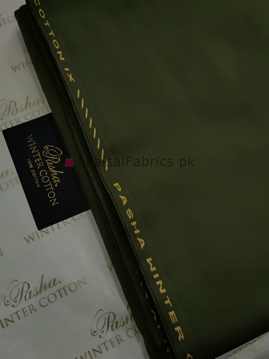 PASHA Winter Cotton Men’s Shalwar Kameez Full Suit Deep Olive - FaisalFabrics.pk