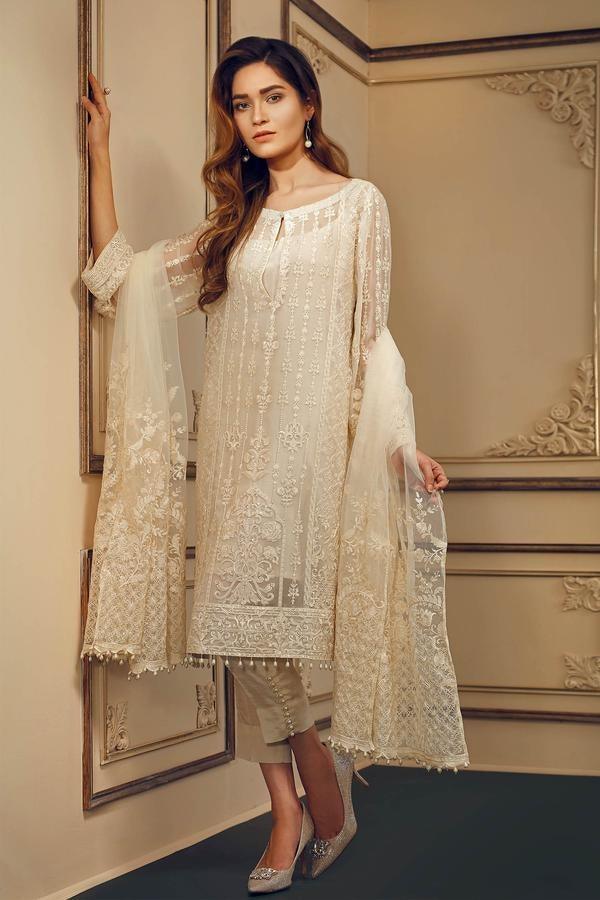Baroque Chantelle Embroidered Chiffon 3 Piece Suit BQ-09 Pearl Luster - FaisalFabrics.pk
