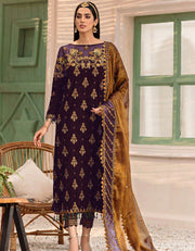 Emaan Adeel Makhmal Unstitched Luxury Velvet 3Pc Suit MK-305 Purple