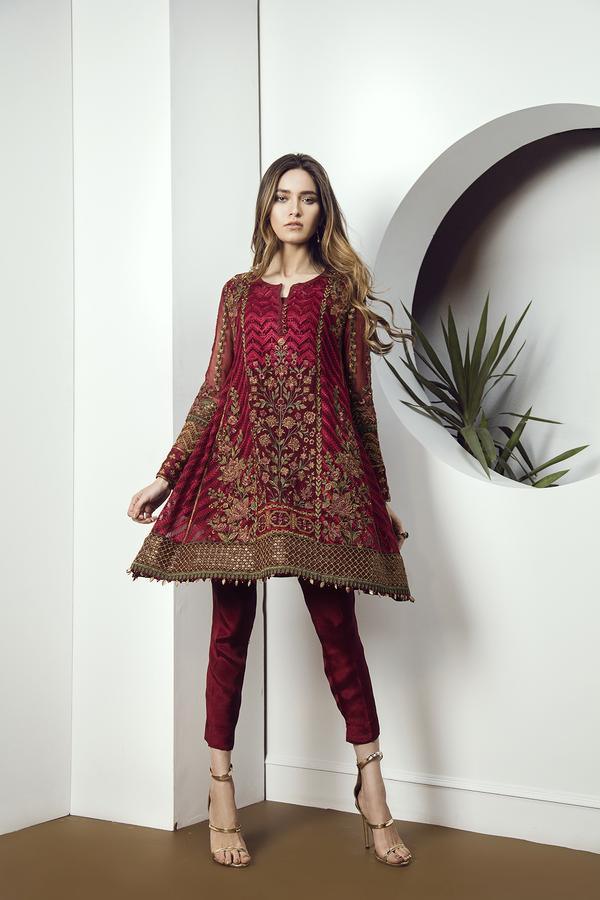 Baroque Chantelle Embroidered Chiffon 3 Piece Suit D-05 Cherry Rose - FaisalFabrics.pk