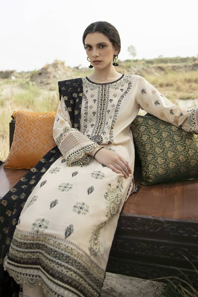 Qalamkar QLine II Lawn Embroidered Unstitched 3 Piece Suit EE-01 - FaisalFabrics.pk