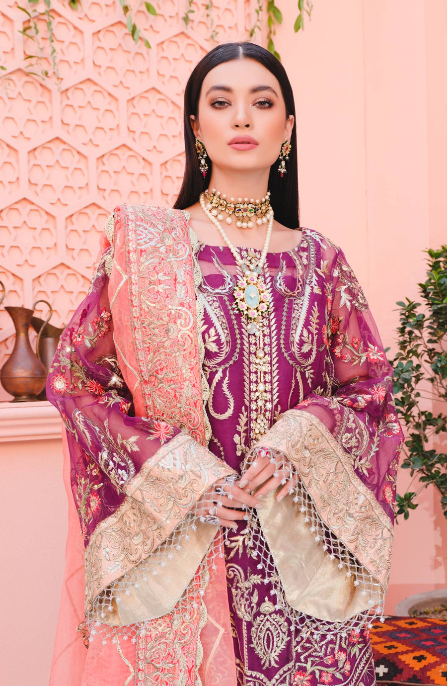 MASHQ Premium Embroidered Formals 3pc Suit QFD-0036 GARDEN OF EDEN - FaisalFabrics.pk