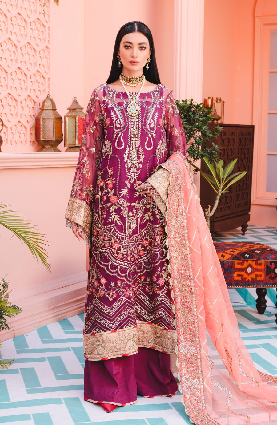MASHQ Premium Embroidered Formals 3pc Suit QFD-0036 GARDEN OF EDEN - FaisalFabrics.pk