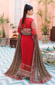 MASHQ Premium Embroidered Formals 3pc Suit QFD-0037 RED TEMPLE - FaisalFabrics.pk