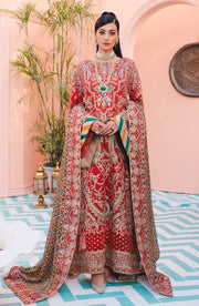 MASHQ Premium Embroidered Formals 3pc Suit QFD-0037 RED TEMPLE - FaisalFabrics.pk