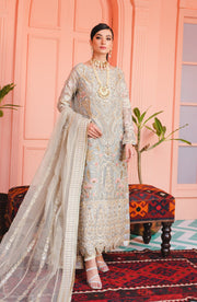 MASHQ Premium Embroidered Formals 3pc Suit QFD-0039 SILVER SUMMER ROMANCE - FaisalFabrics.pk