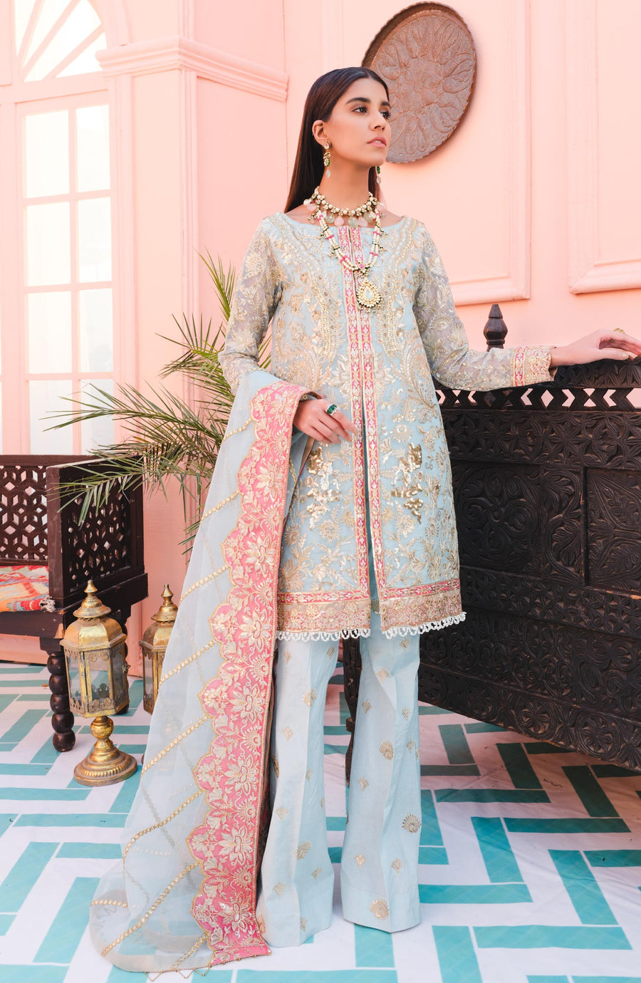 MASHQ Premium Embroidered Formals 3pc Suit QFG-0015 BAROQUE - FaisalFabrics.pk