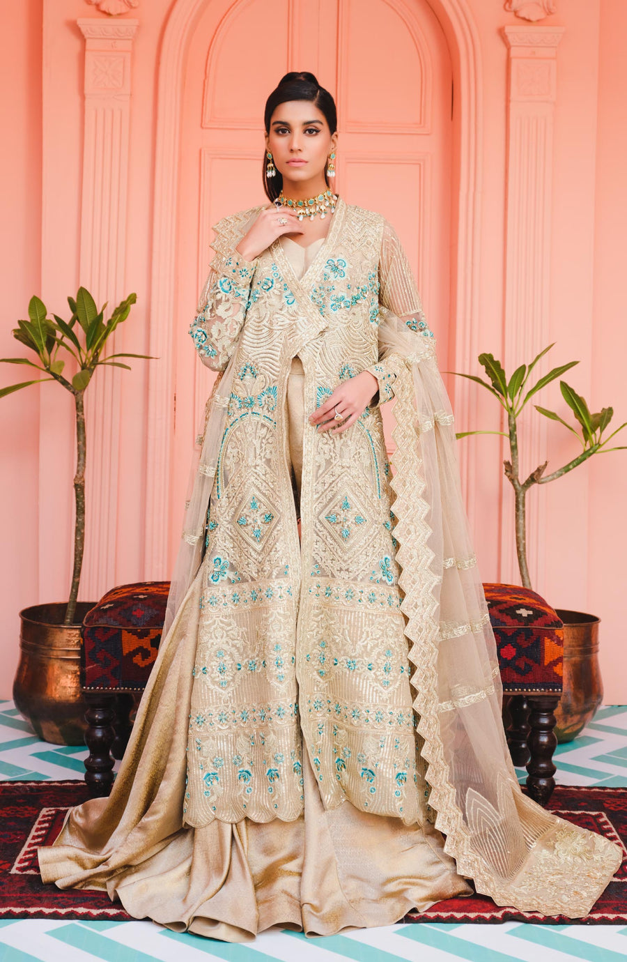 MASHQ Premium Embroidered Formals 3pc Suit QFG-0016 DRAMATIC-SILHOUETTE - FaisalFabrics.pk