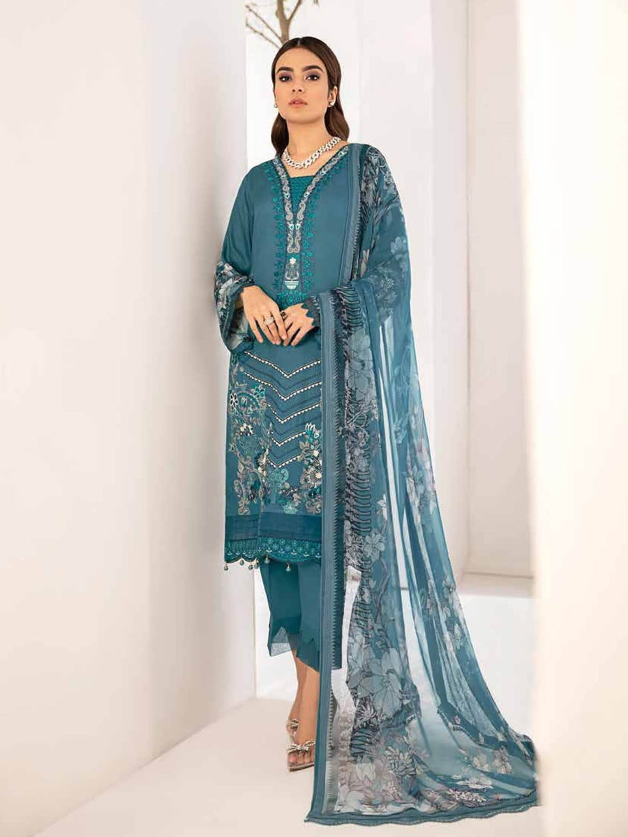 Ramsha Reet Fall Winter Embroidered Linen Unstitched 3pc Suit R-201 - FaisalFabrics.pk