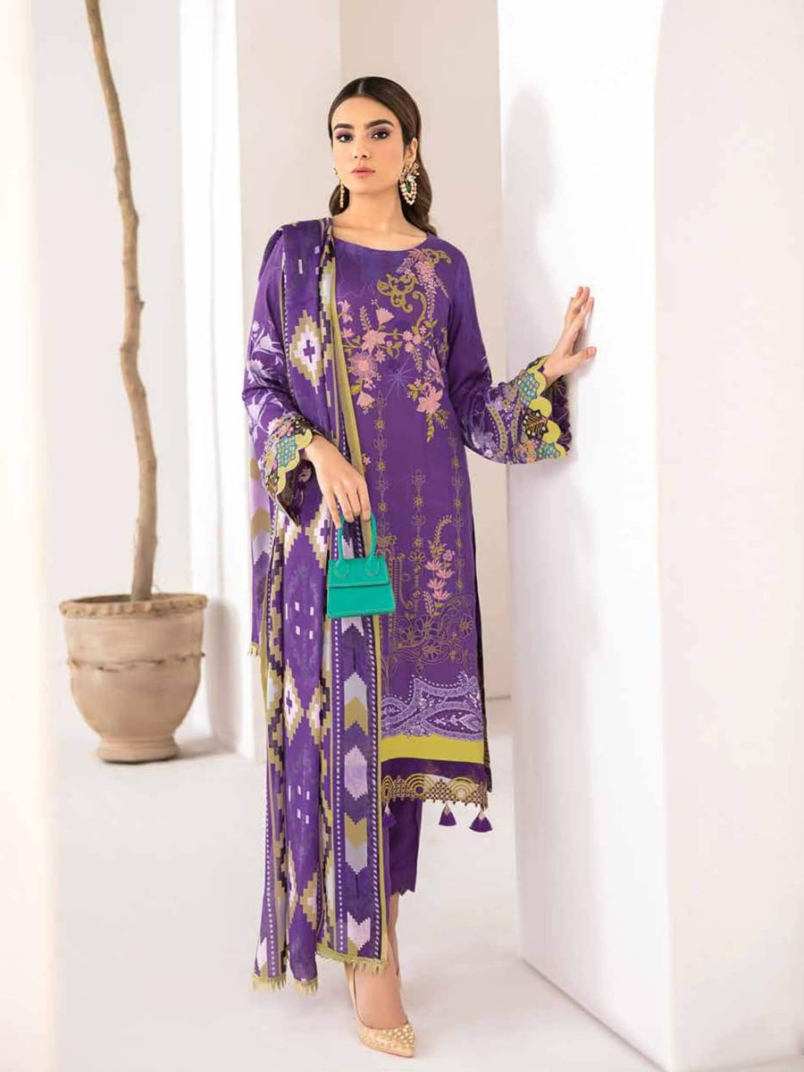 Ramsha Reet Fall Winter Embroidered Linen Unstitched 3pc Suit R-205 - FaisalFabrics.pk
