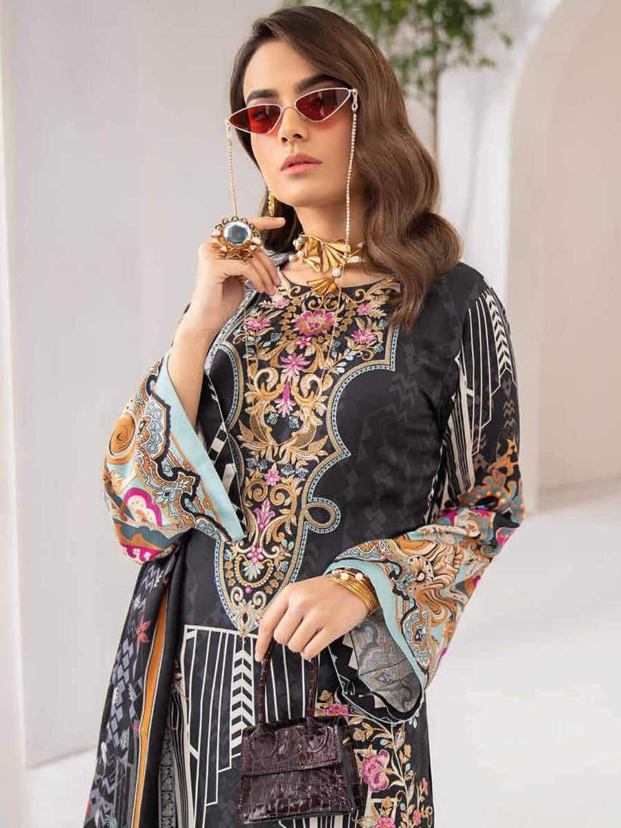 Ramsha Reet Fall Winter Embroidered Linen Unstitched 3pc Suit R-206 - FaisalFabrics.pk