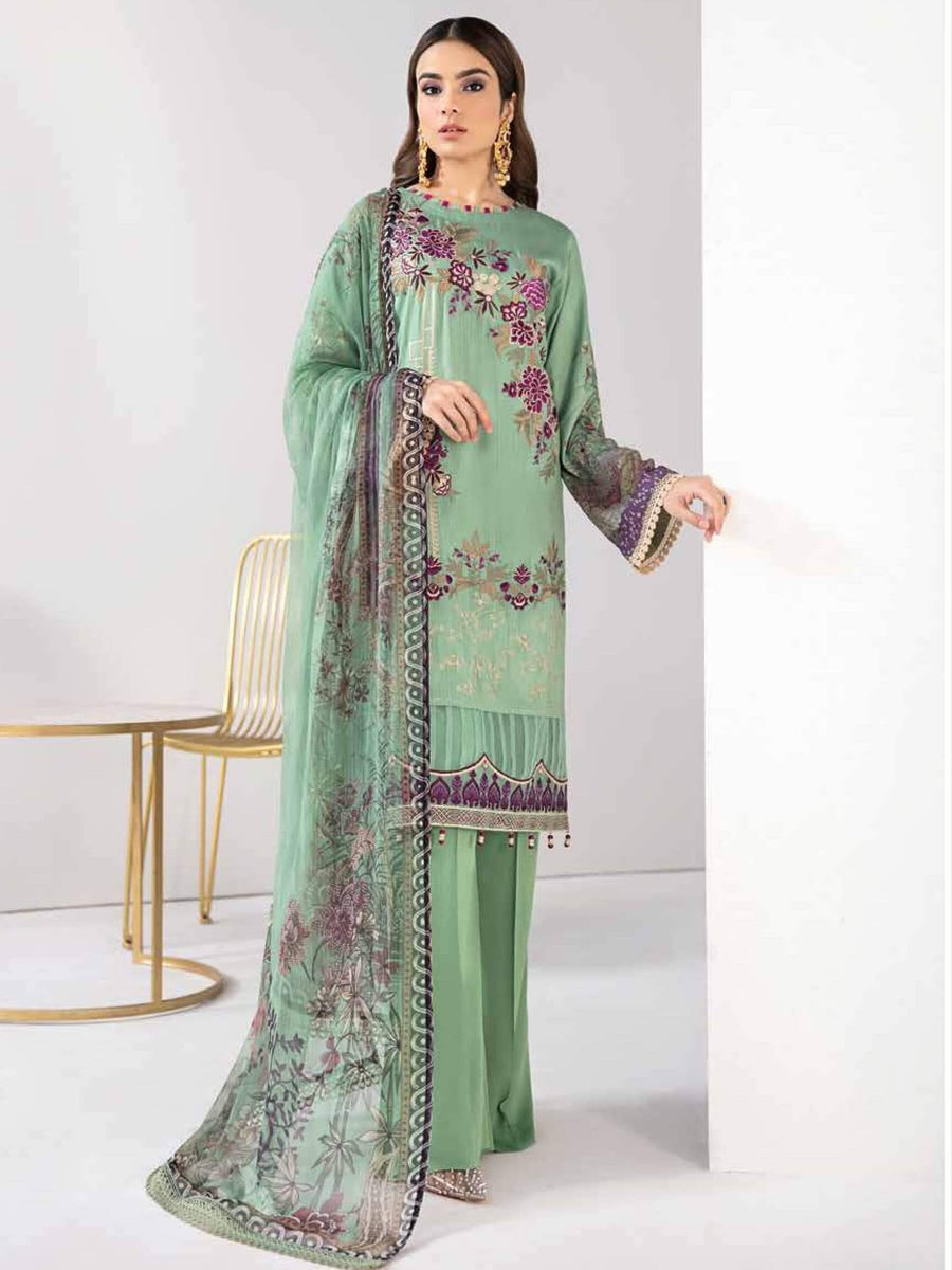 Ramsha Reet Fall Winter Embroidered Linen Unstitched 3pc Suit R-207 - FaisalFabrics.pk