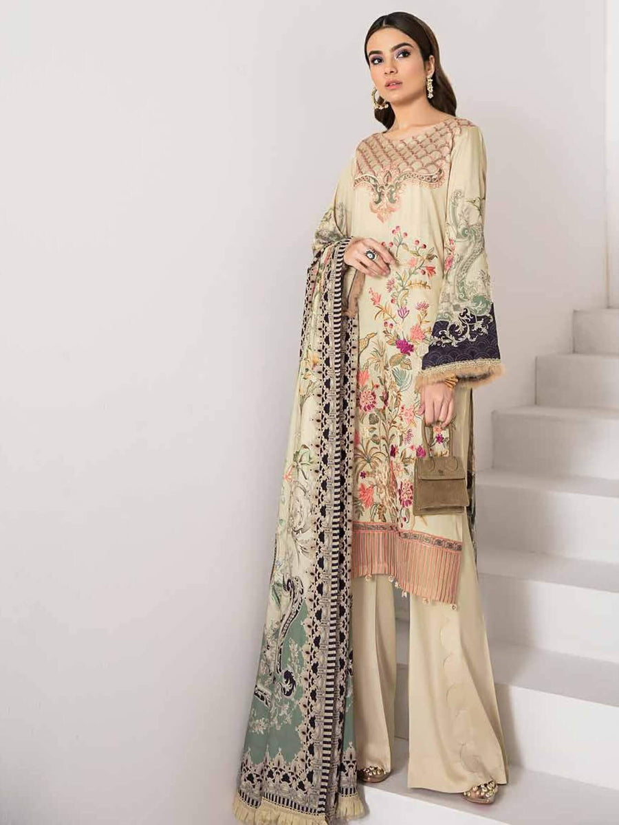 Ramsha Reet Fall Winter Embroidered Linen Unstitched 3pc Suit R-208 - FaisalFabrics.pk