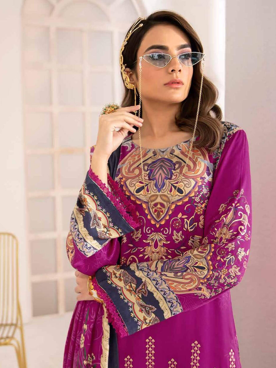 Ramsha Reet Fall Winter Embroidered Linen Unstitched 3pc Suit R-209 - FaisalFabrics.pk