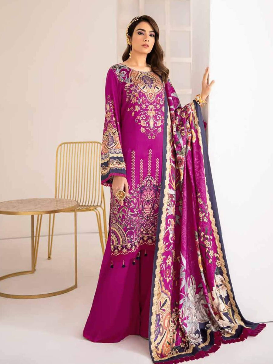 Ramsha Reet Fall Winter Embroidered Linen Unstitched 3pc Suit R-209 - FaisalFabrics.pk