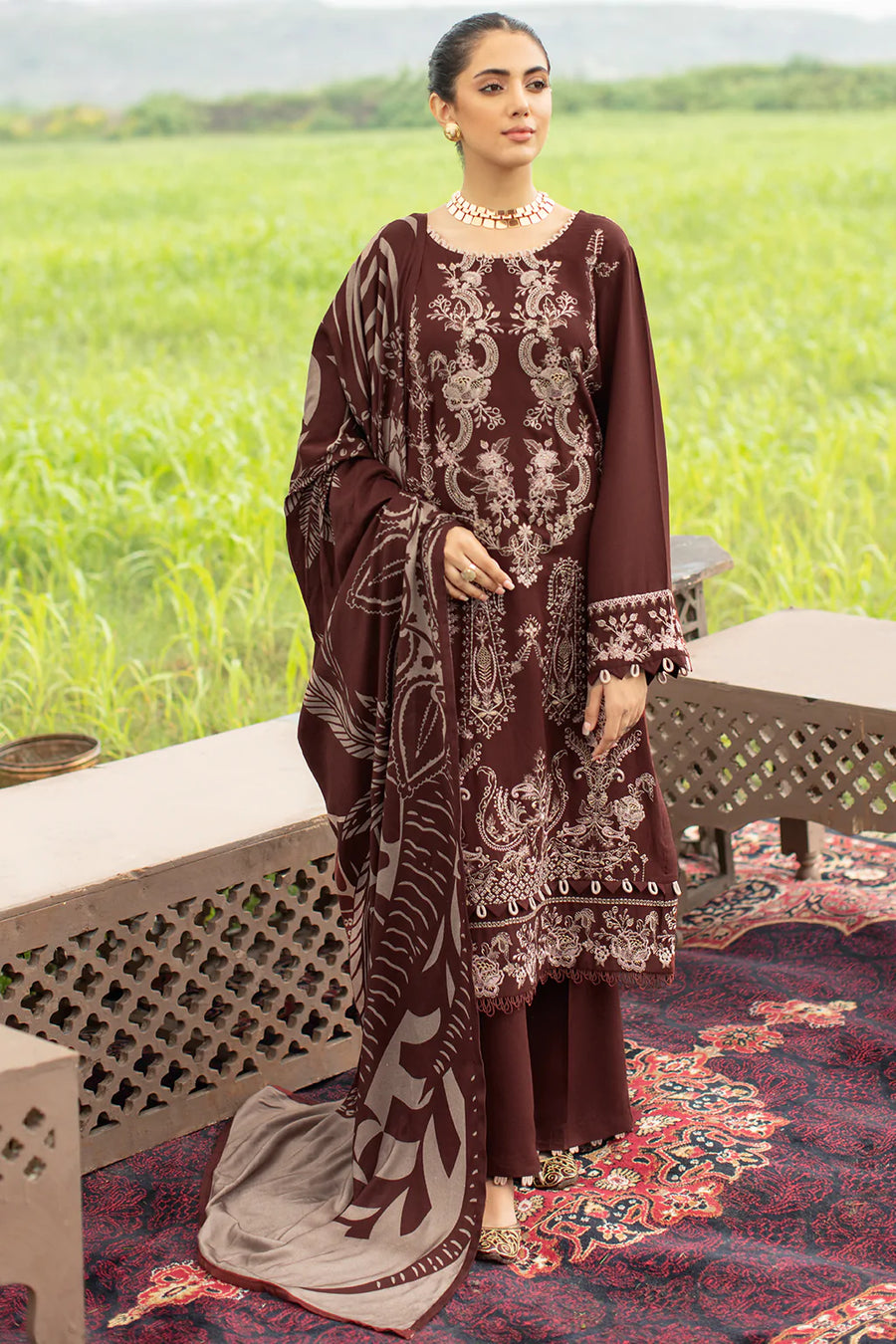 Ramsha Reet Embroidered Luxury Karandi Unstitched 3Pc Suit R-608