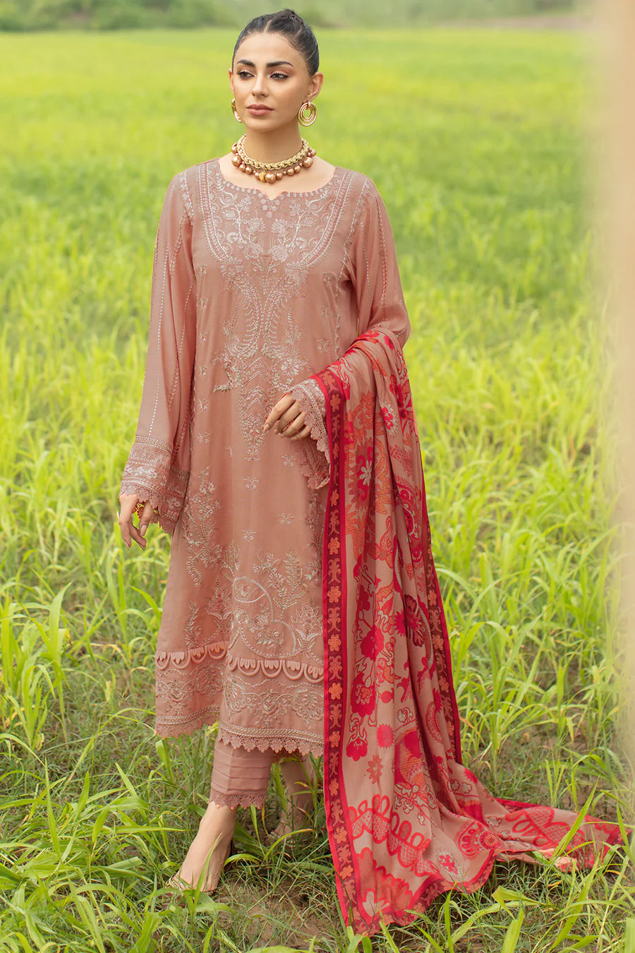 Ramsha Reet Embroidered Luxury Karandi Unstitched 3Pc Suit R-609