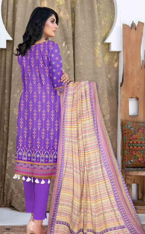 Rashk e Qamar Unstitched Digital Printed Slub Lawn 3Pc Suit REQ-01
