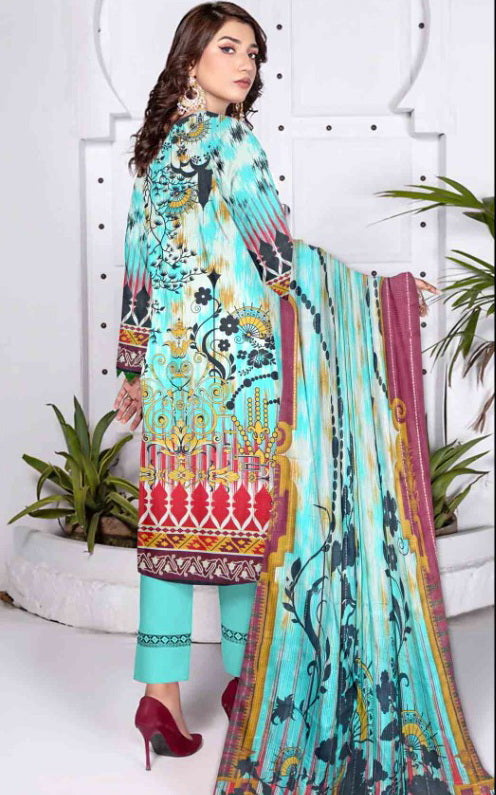 Rashk e Qamar Unstitched Digital Printed Slub Lawn 3Pc Suit REQ-04