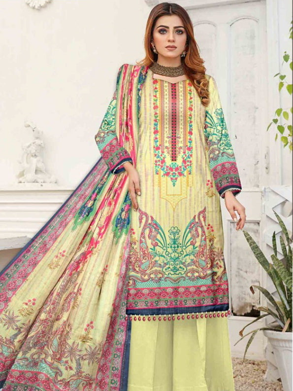 Rashk e Qamar Unstitched Digital Printed Slub Lawn 3Pc Suit REQ-05